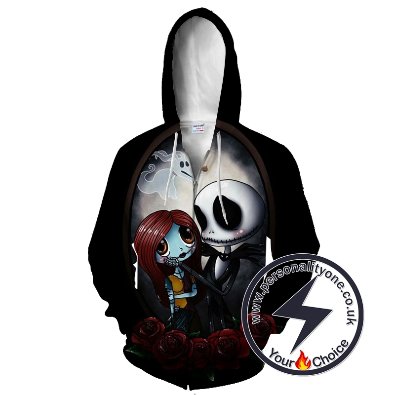 Jack Skellington And Sally Romantic The Nightmare Before Christmas Zip Up Hoodie