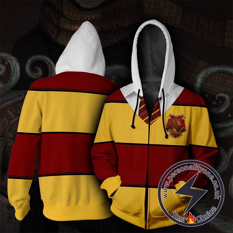 Harry Potter Gryffindor Yellow And Red Stripes Cosplay Zip Up Hoodie Jacket