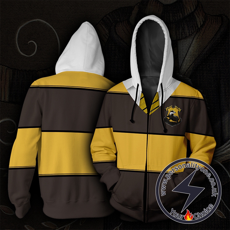 Harry Potter Hufflepuff Yellow And Brown Stripes Cosplay Zip Up Hoodie Jacket