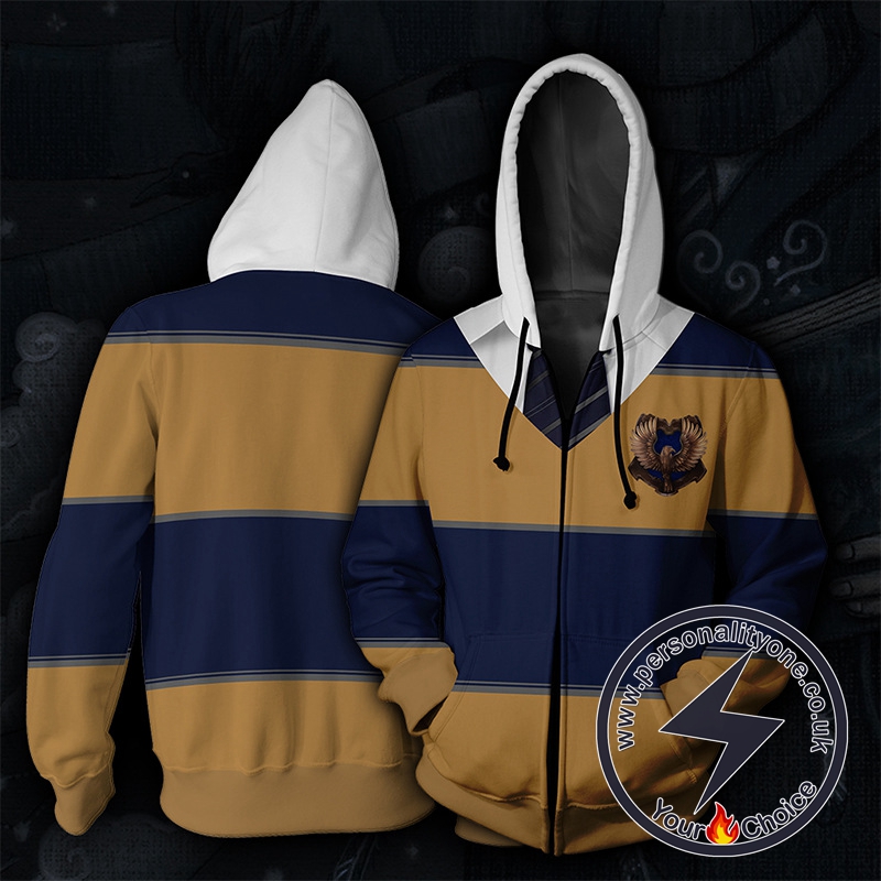 Harry Potter Ravenclaw Blue And Brown Stripes Cosplay Zip Up Hoodie Jacket