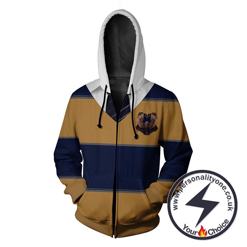 Harry Potter Ravenclaw Blue And Brown Stripes Cosplay Zip Up Hoodie Jacket
