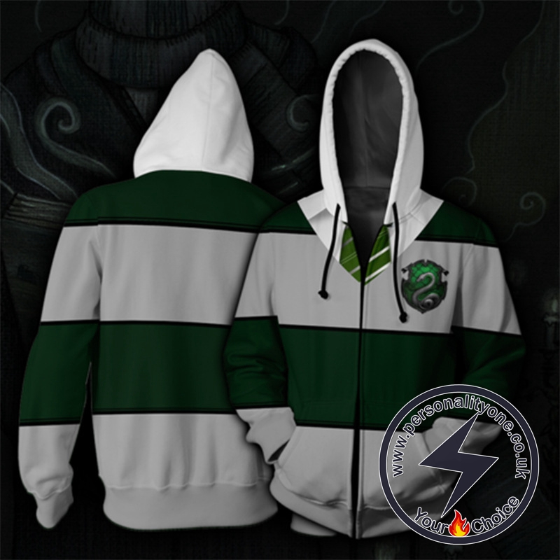 Harry Potter Slytherin Green And Gray Stripes Cosplay Zip Up Hoodie Jacket