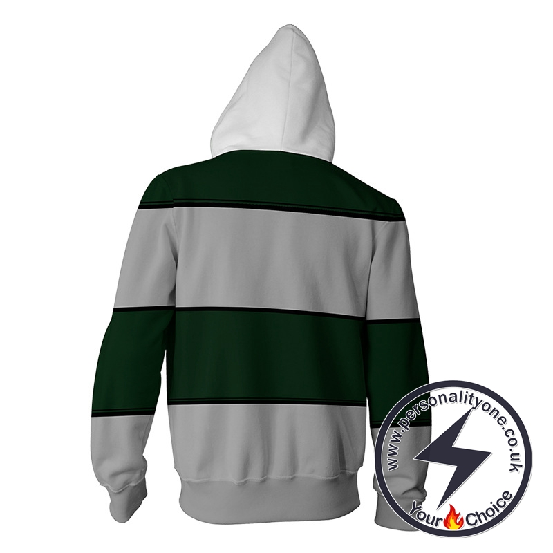 Harry Potter Slytherin Green And Gray Stripes Cosplay Zip Up Hoodie Jacket