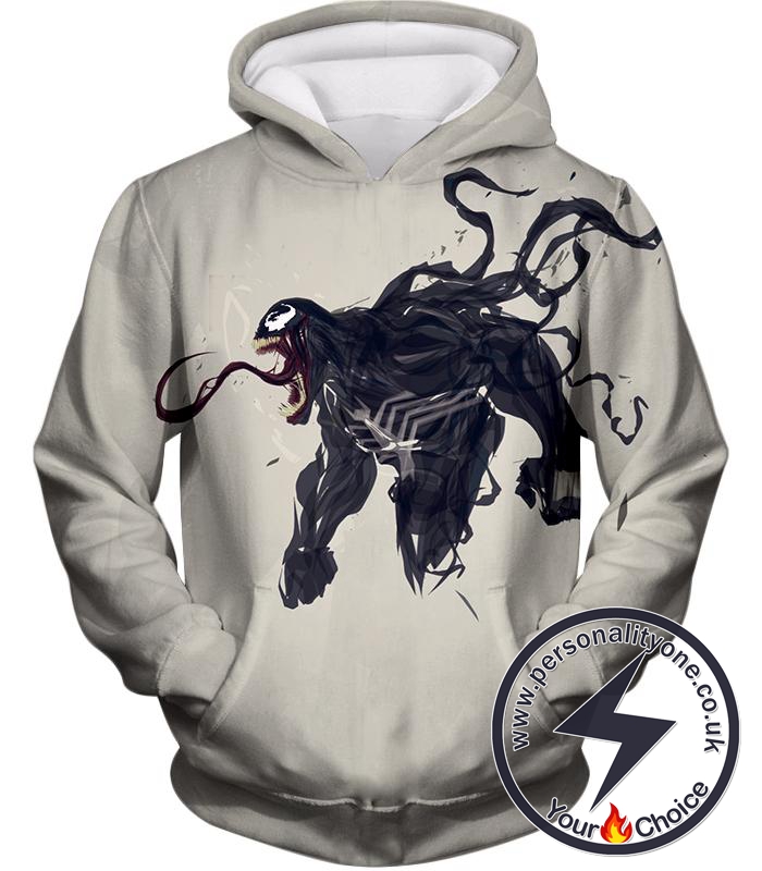 Alien Life Venom White Printed Hoodie