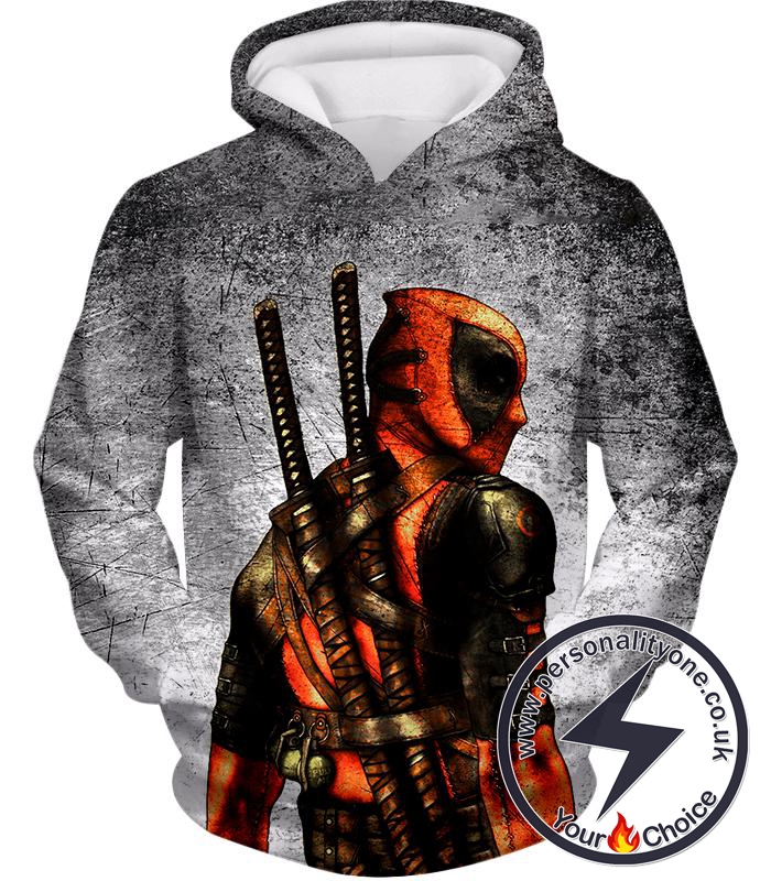 Amazing Deadpool Serious Mercenary Pose Black Textured Hoodie