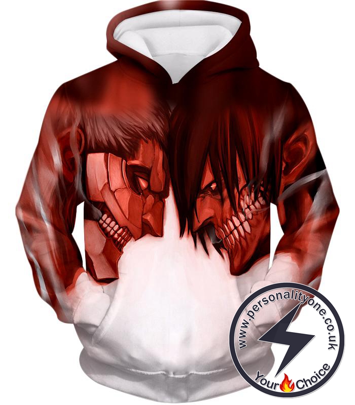 Attack on Titan Cool Armoured Titan Vs Eren Yeager White Printed Hoodie