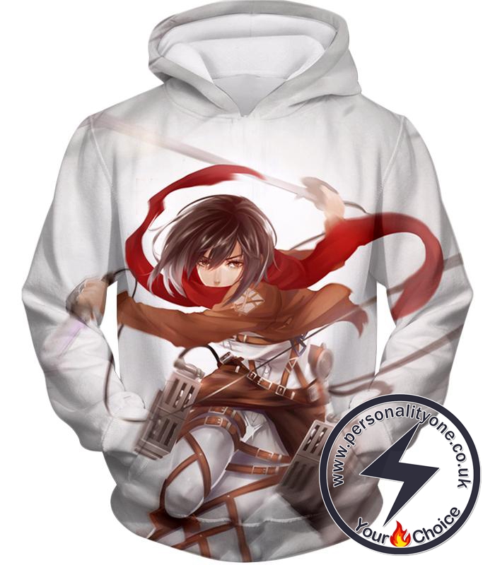 Attack on Titan Cute Mikasa Ackerman White Hoodie