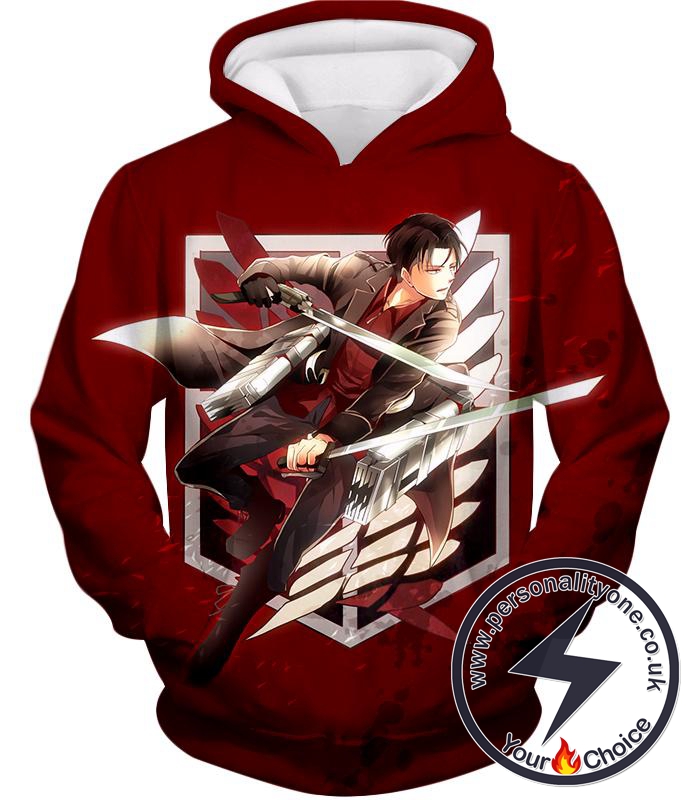 Attack on Titan Humanitys Strongest Soldier Levi Ackerman of Survey Corps Cool Red Hoodie
