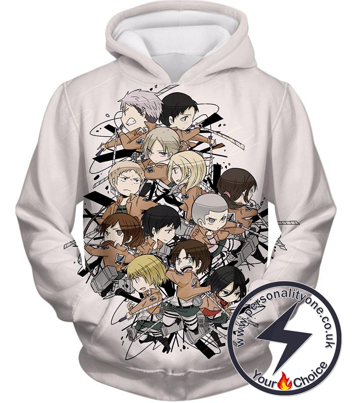 Attack on Titan Super Cool All Attack on Titan Characters Promo White Hoodie