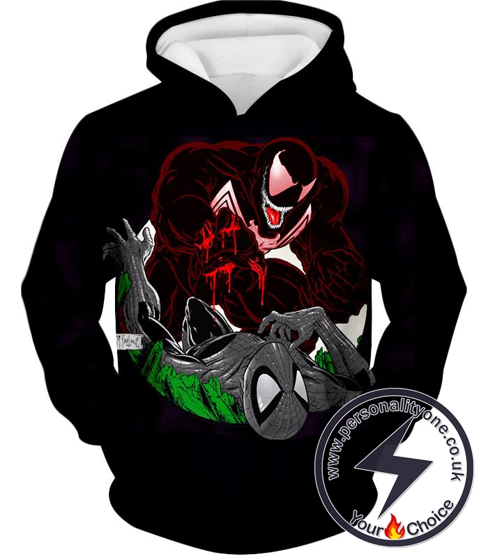 Cool Carnage Vs Black Spiderman Black Action Hoodie