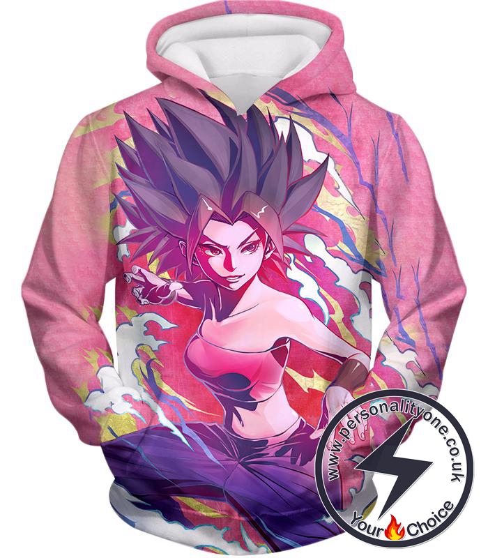 Dragon Ball Super Awesome Female Saiyan Caulifla Cool Action Anime Pink Hoodie