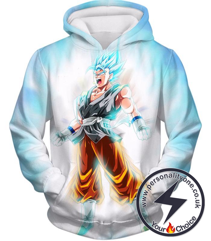 Dragon Ball Super Awesome Fusion Hero Vegito Super Saiyan Blue Action White Hoodie