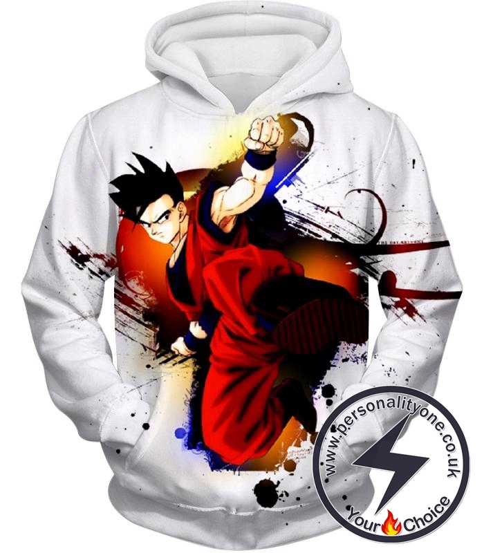 Dragon Ball Super Cool Fighter Gohan Action Awesome White Anime Hoodie