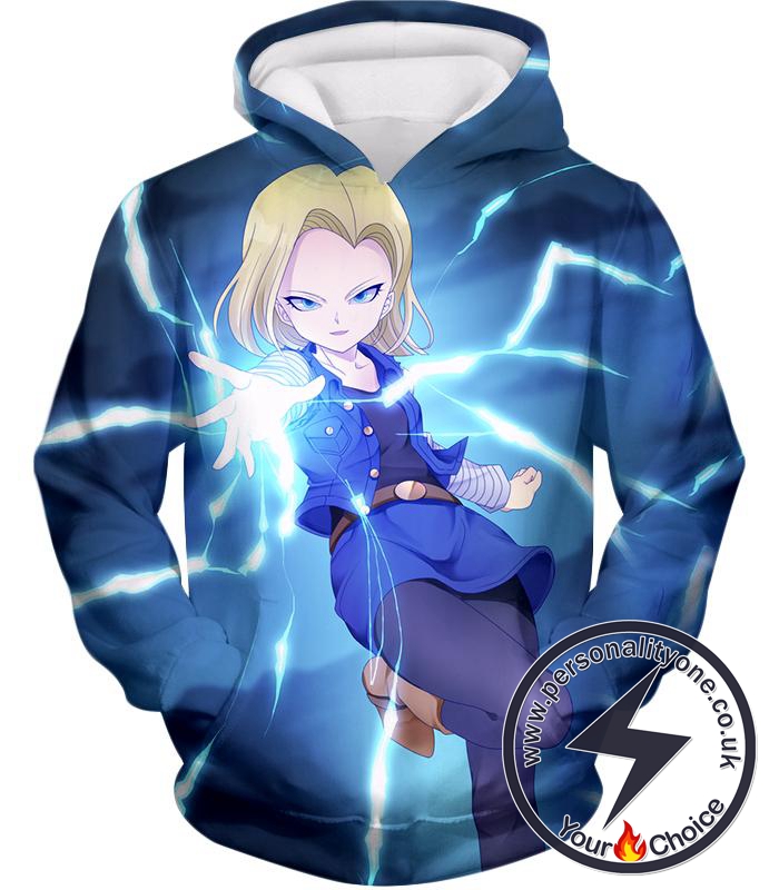 Dragon Ball Super Extremely Pretty Android 18 Cool Fighter Anime Blue Hoodie