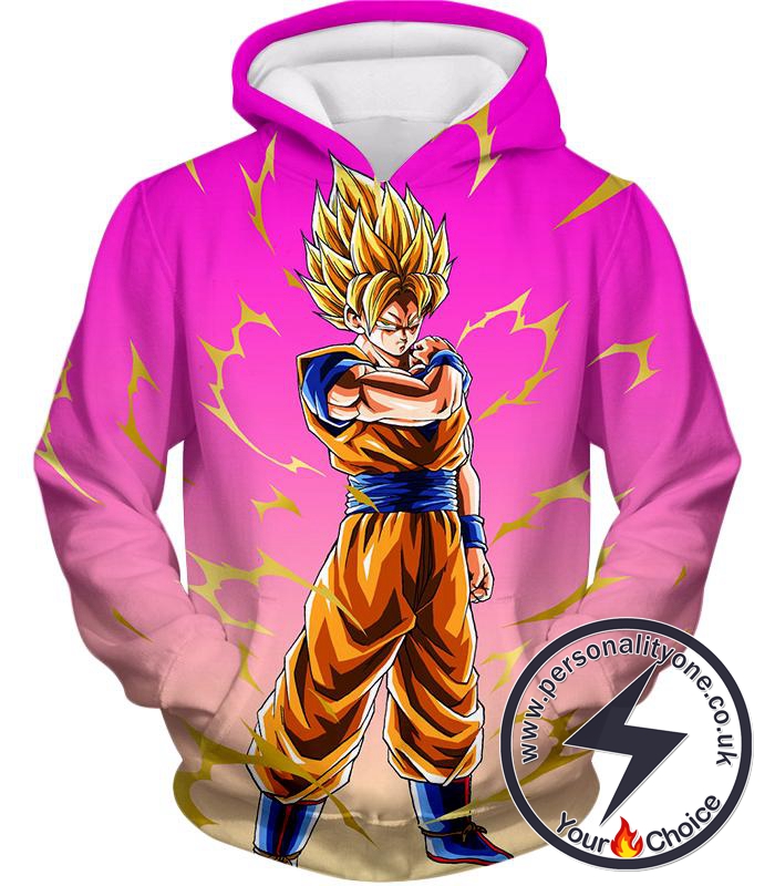 Dragon Ball Super Rising Levels Goku Super Saiyan 2 Cool Anime Pink Hoodie