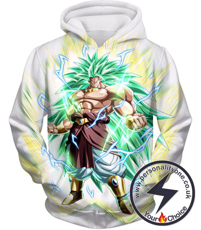 Dragon Ball Super Rising Power Legendary Super Saiyan 3 Broly Cool Action White Hoodie