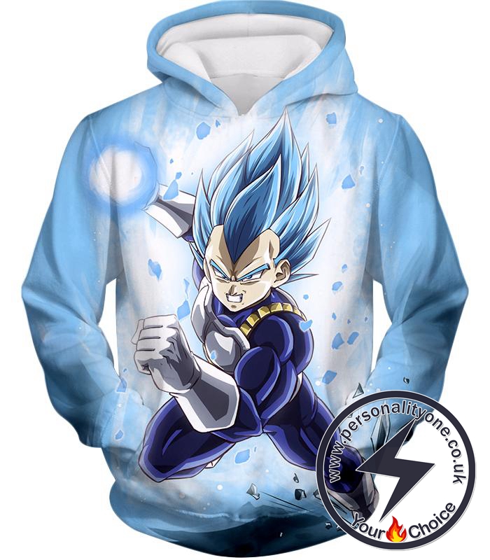 Dragon Ball Super Vegeta Super Saiyan Blue Ultimate Action Graphic White Hoodie