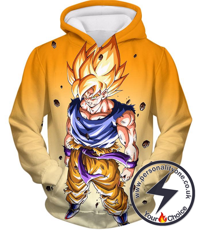 Dragon Ball Super Warrior Goku Super Saiyan 2 Cool Battle Action Orange Hoodie