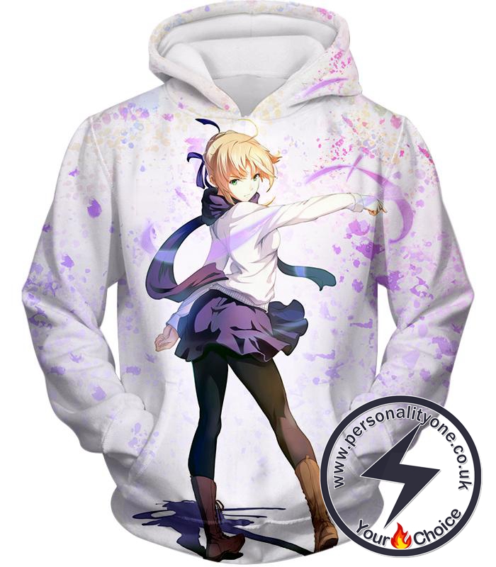 Fate Stay Night Beautiful Blonde Fate Series Saber White Hoodie