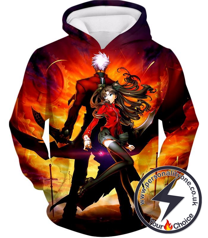 Fate Stay Night Cool Rin Tohsaka and Archer Action Hoodie
