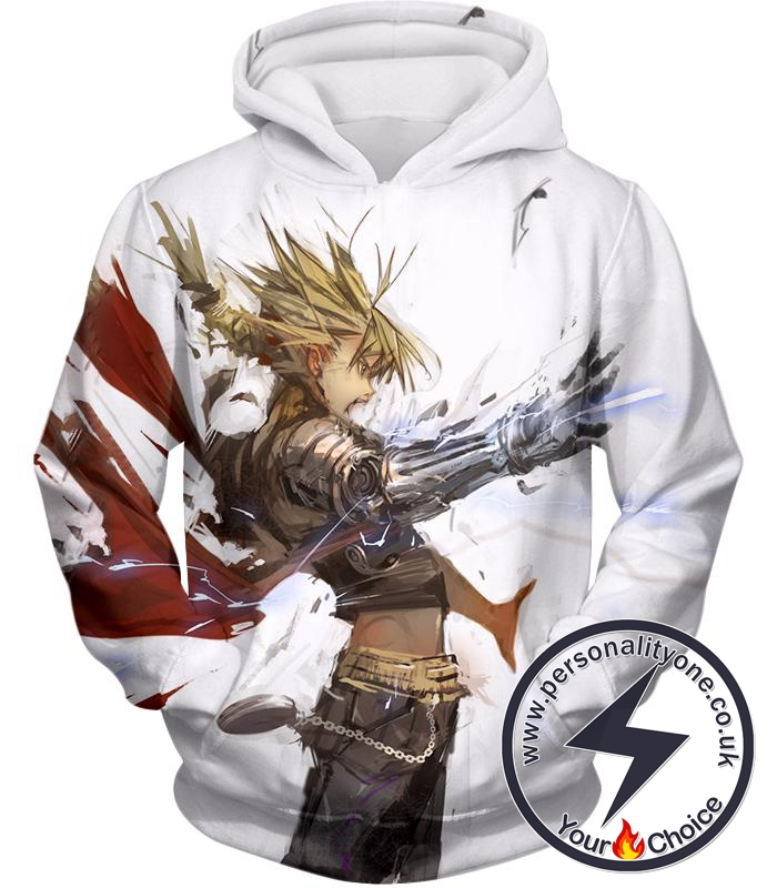 Fullmetal Alchemist Awesome Anime Art Edward Elrich Action Pose Cool White Hoodie