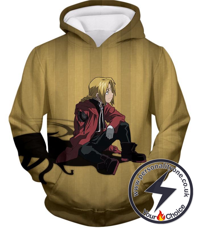 Fullmetal Alchemist Blonde Haired Anime Hero Edward Elrich Cool Pose Brown Hoodie