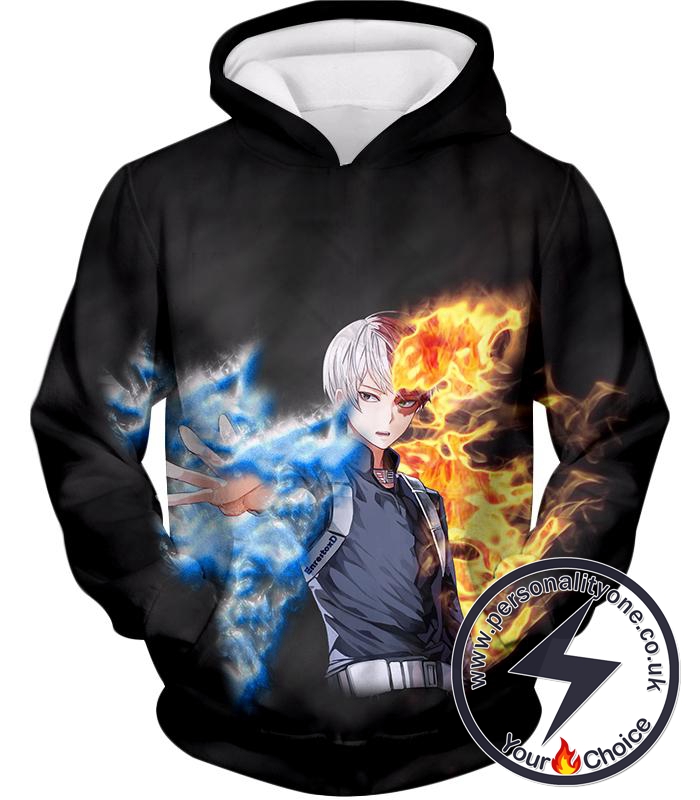 My Hero Academia Shoto Todoroki Quirk Half-Cold Half-Hot Black Hoodie