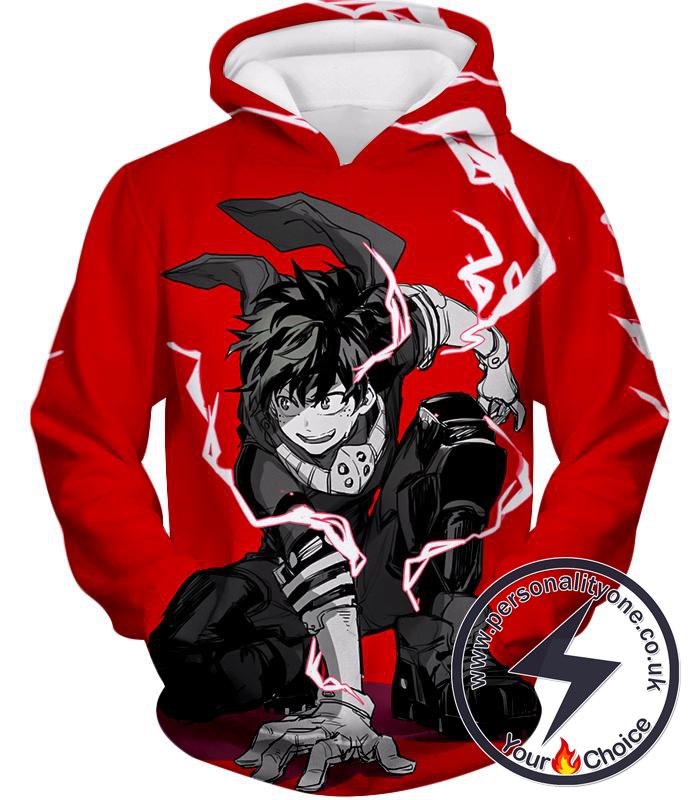 My Hero Academia Strong Hero Deku Izuki Midoriya Awesome Anime Red Hoodie