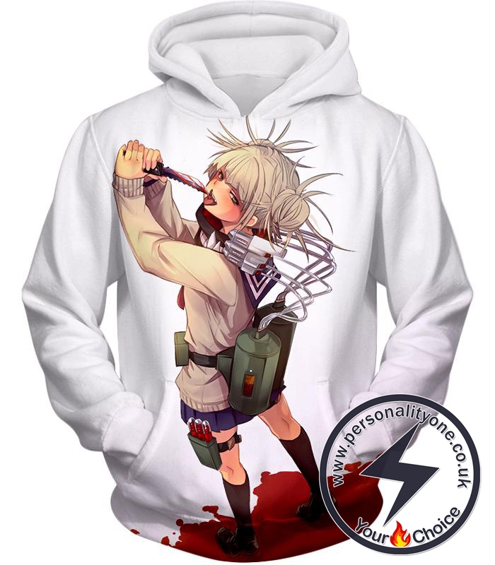 My Hero Academia Thristy for Blood Transforming Villain Toga Himiko Action White Hoodie