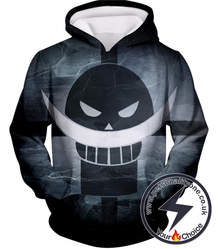 One Piece Awesome Blackbeard Pirates Flag Logo Cool Black and White Hoodie