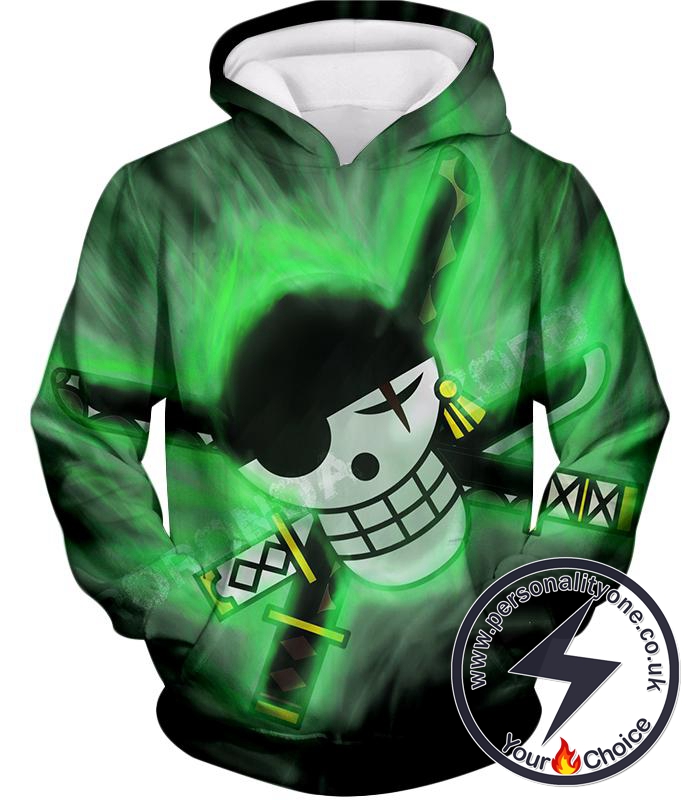 One Piece Awesome Roronoa Zoro Logo Cool Green Hoodie