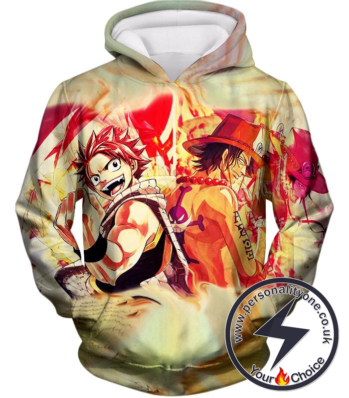 One Piece Cool Fire Using Anime Characters Natsu Dragneel and Portgas D Ace Hoodie