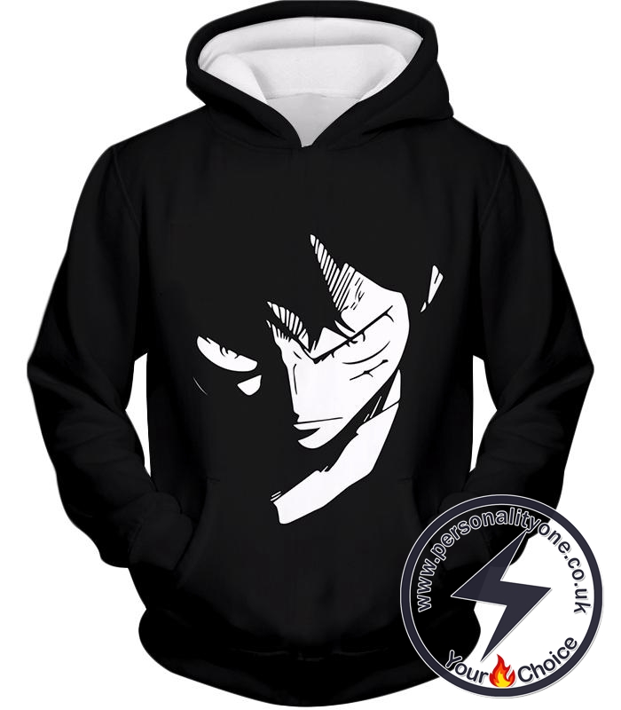 One Piece Powerful Pirate Captain Straw Hat Luffy Serious Action Black Hoodie