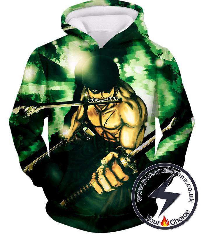 One Piece Powerful Straw Hat Swordsman Demon Roronoa Zoro Awesome Action Hoodie