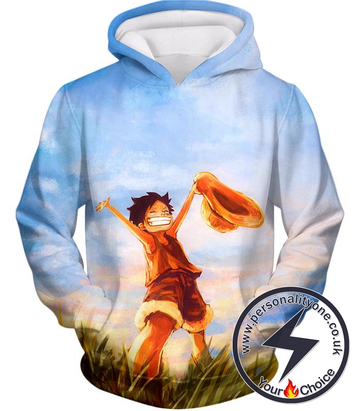 One Piece Super Cool One Piece Pirate Kid Luffy Blue Hoodie