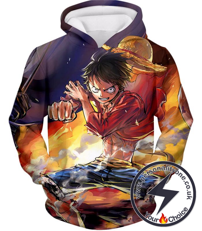 One Piece Super Cool Rubber Man Monkey D Luffy Fan Art Action Hoodie
