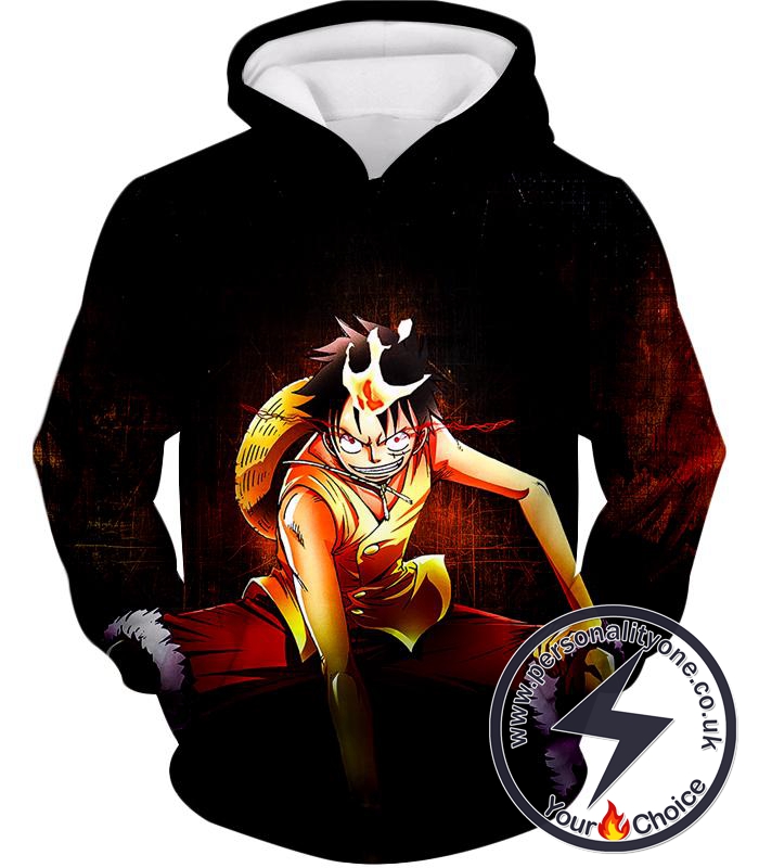 One Piece Super Cool Straw Hat Luffy Action Black Hoodie