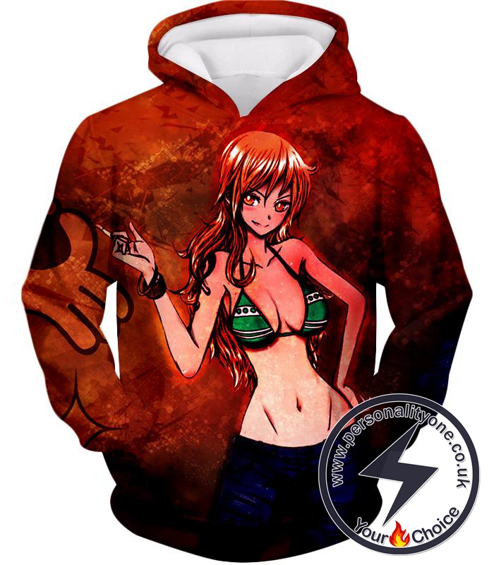 One Piece Super Hot Orange Haired Pirate Thief Nami Fan Art Hoodie