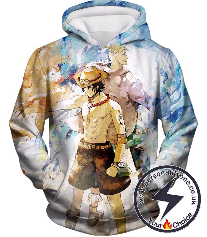 One Piece Whitebeard Pirates Fire Fist Ace and Marco the Phoenix Action Hoodie