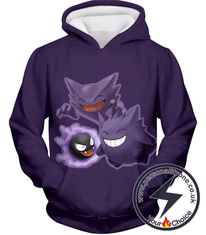 Pokemon Favourite Ghost Pokemon Trio Ghastly Hunter and Gengar Cool Anime Hoodie
