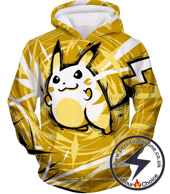 Pokemon Powerful Thunder Pokemon Raichu Cool Action Yellow Hoodie