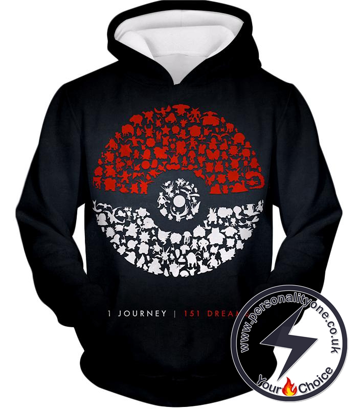Pokemon Wonderful Pokeball One Journey Many Dreams Pokemon Promo Black Hoodie