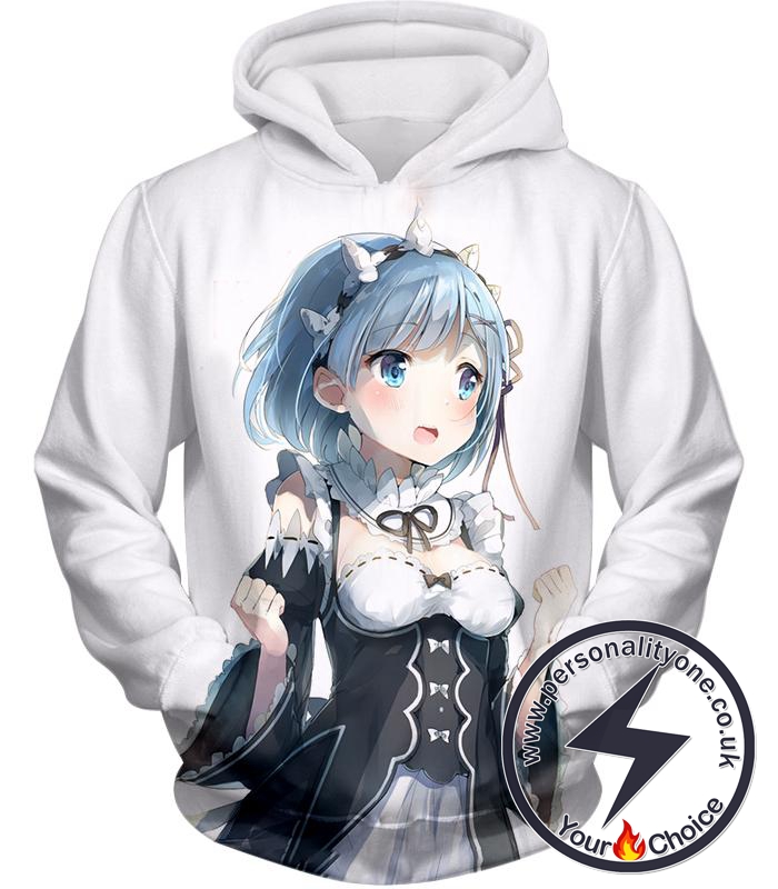 Re:Zero Cute Anime Girl Maid Rem White Hoodie