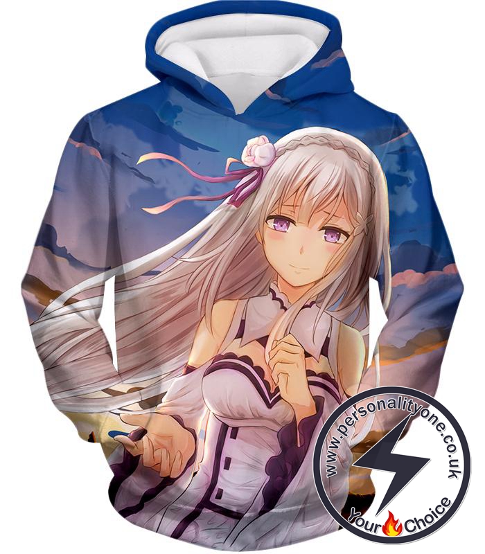 Re:Zero Lovely Silver Haired Anime Girl Emilia Cute Action Hoodie