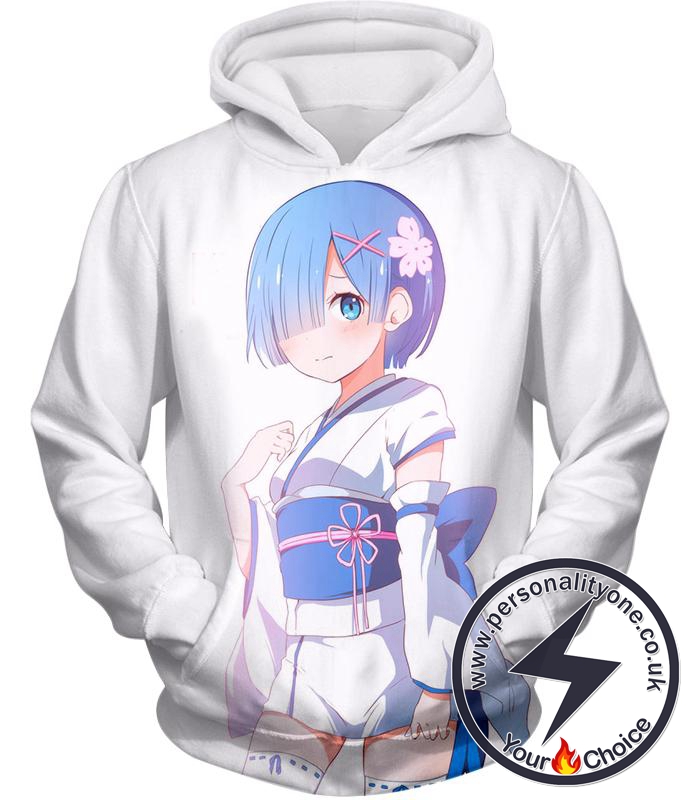 Re:Zero Re:Zero Cute Maid Rem White Anime Hoodie