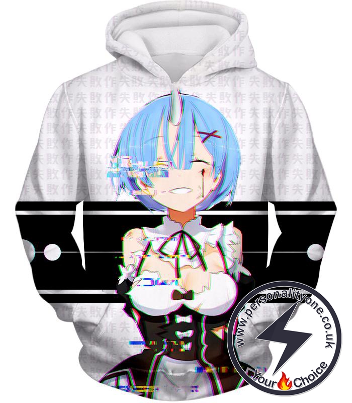 Re:Zero Re:Zero Oni Raced Maid Rem Glitch Print Hoodie