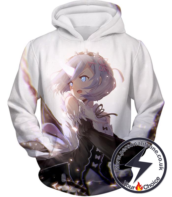 Re:Zero Super Cute Rem White Anime Action Hoodie