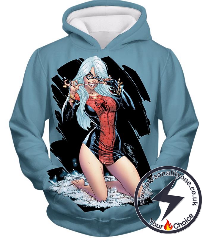 Sexy Black Cat in Spidey Suit Hot Blue Hoodie