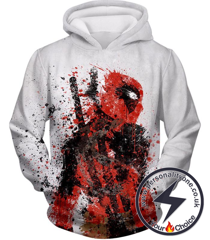 Spray Painted Mutant Hero Deadpool Cool White Hoodie