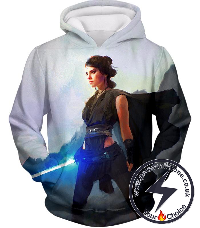 Star Wars Amazing Fan Art Last Jedi Rey Action White Hoodie
